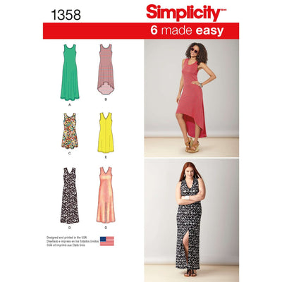 Pattern - Simplicity - 1358 - Misses’ Knit Dresses with Length and Neckline Variations