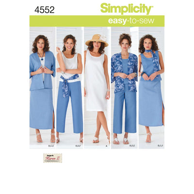 Pattern - Simplicity - S4552 - Misses’ & Plus Size Tank Dress and Top, Kimono-Jacket, Trousers, Skirt, Scarf or Sash