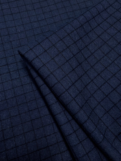 100% Pure Linen - Navy Grid - 150Cm