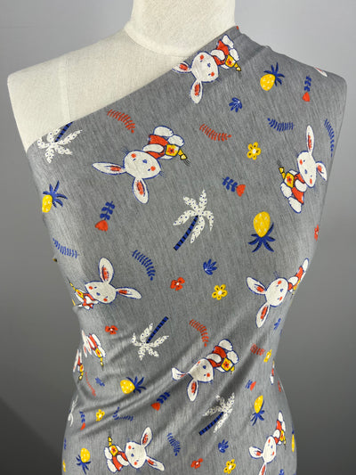 Printed Cotton Lycra - Grey Bunny - 150cm