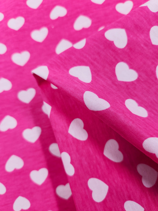 Printed Cotton Poly Jersey - Hearts - 160cm