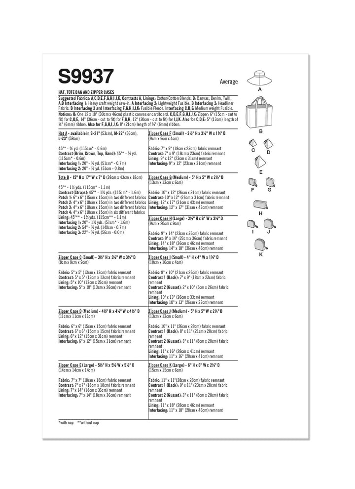 Discover comprehensive sewing instructions for a range of stylish bags with the Simplicity 9937 pattern from Super Cheap Fabrics. This guide features detailed diagrams and options for creating everything from a chic tote bag to practical zipper cases. It also includes material requirements and fabric recommendations, plus offers ideas for coordinating these accessories with your favorite empire waist tops!