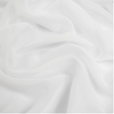A close-up image of Hi-Multi Chiffon - White - 150cm by Super Cheap Fabrics, showcasing its sheer and lightweight texture with soft folds and flowing drapes.