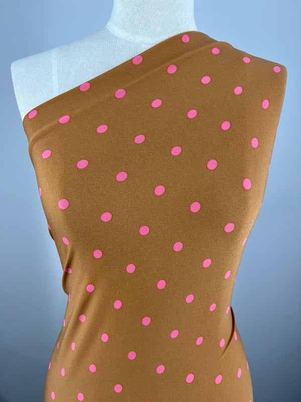 Printed Lycra - Pecan & Pink Polka - 150cm